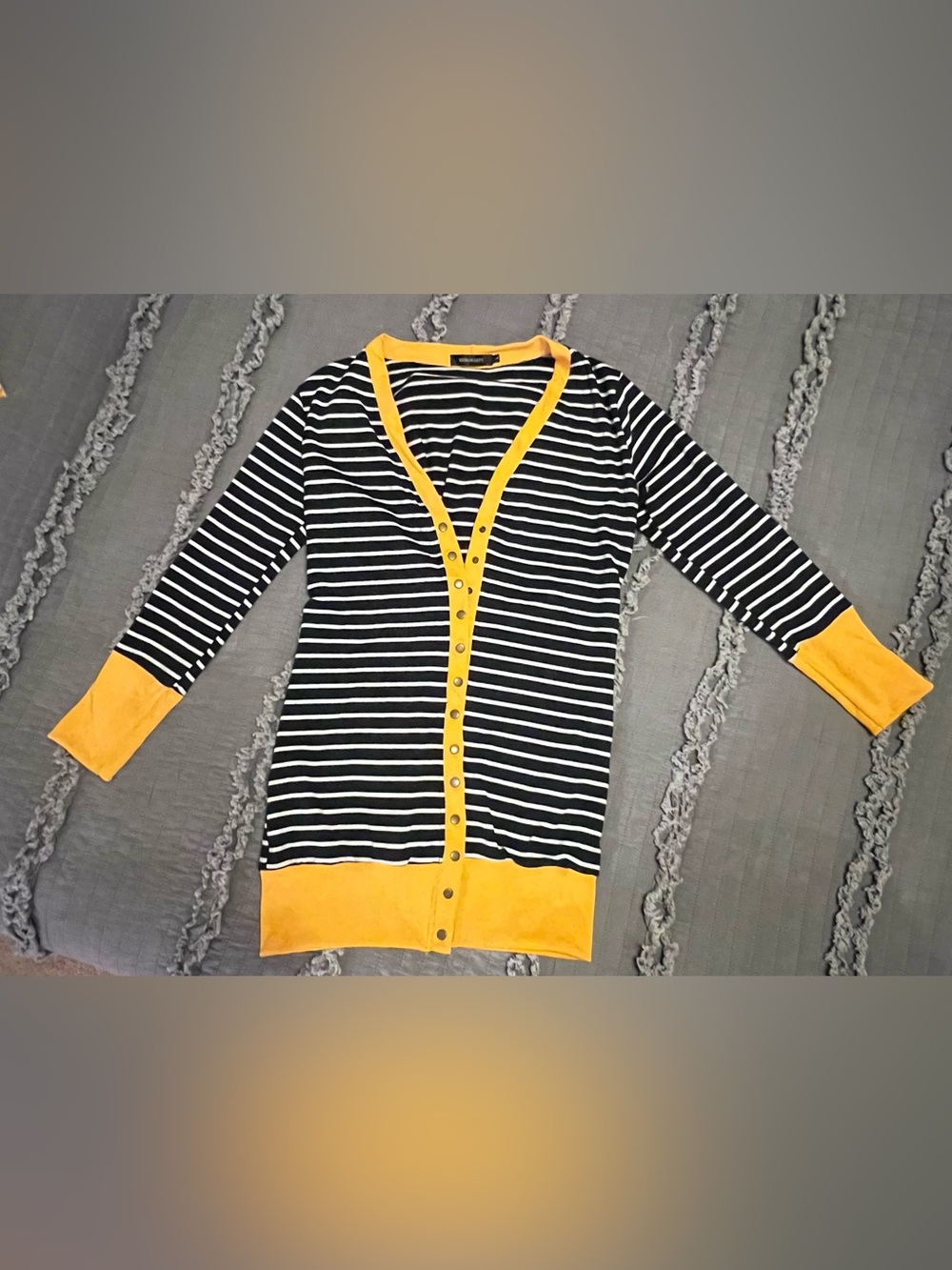Striped Navy & Mustard Long Open Cardigan by
